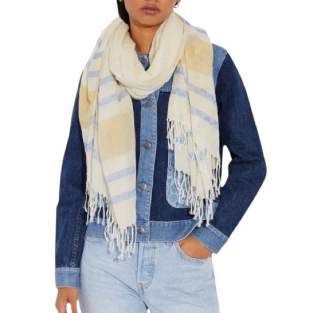 Coach Striped Pareo Scarf With Fringe: Chalk Multicolor NWT